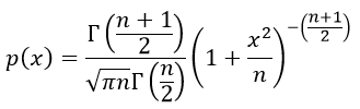 Распределение Стьюдента формула плотности