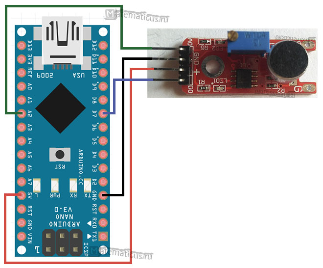 Схема подключения датчика звука KY-037 к arduino
