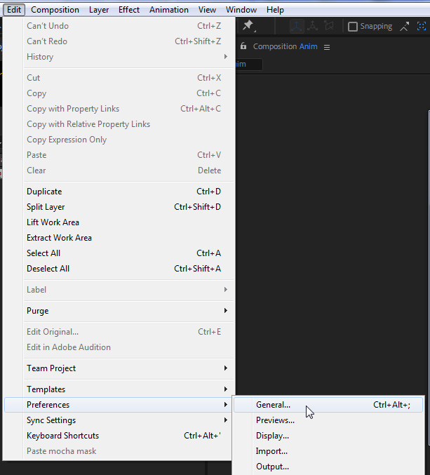 Adobe After Effects CC 2018 preferences