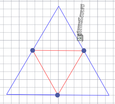 делим треугольник на 4 равные части