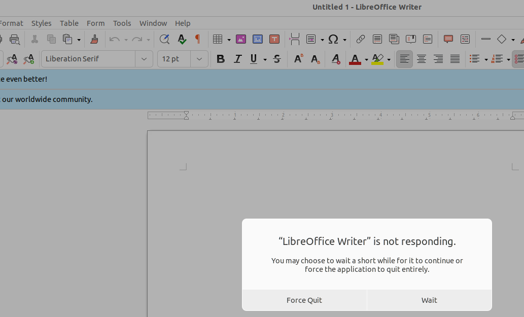 LibreOffice Writer заблокирован